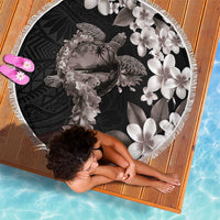 Hawaiian Lei Day Beach Blanket Plumeria and Turtle with Polynesian Tribal Pattern Grayscale Color LT03 - Polynesian Pride