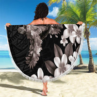 Hawaiian Lei Day Beach Blanket Plumeria and Turtle with Polynesian Tribal Pattern Grayscale Color LT03 - Polynesian Pride