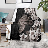 Hawaiian Lei Day Blanket Plumeria and Turtle with Polynesian Tribal Pattern Grayscale Color LT03 - Polynesian Pride