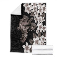 Hawaiian Lei Day Blanket Plumeria and Turtle with Polynesian Tribal Pattern Grayscale Color LT03 - Polynesian Pride