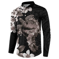 Hawaiian Lei Day Button Sweatshirt Plumeria and Turtle with Polynesian Tribal Pattern Grayscale Color LT03 - Polynesian Pride
