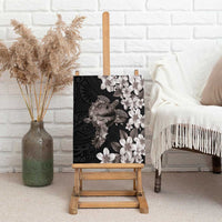 Hawaiian Lei Day Canvas Wall Art Plumeria and Turtle with Polynesian Tribal Pattern Grayscale Color LT03 - Polynesian Pride