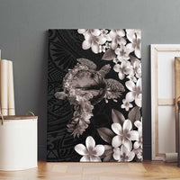 Hawaiian Lei Day Canvas Wall Art Plumeria and Turtle with Polynesian Tribal Pattern Grayscale Color LT03 - Polynesian Pride