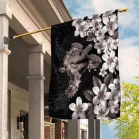 Hawaiian Lei Day Garden Flag Plumeria and Turtle with Polynesian Tribal Pattern Grayscale Color LT03 House Flag Black - Polynesian Pride