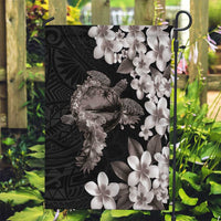 Hawaiian Lei Day Garden Flag Plumeria and Turtle with Polynesian Tribal Pattern Grayscale Color LT03 Garden Flag Black - Polynesian Pride