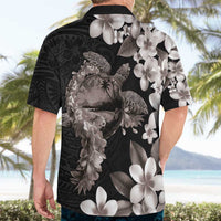 Hawaiian Lei Day Hawaiian Shirt Plumeria and Turtle with Polynesian Tribal Pattern Grayscale Color LT03 - Polynesian Pride