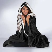 Hawaiian Lei Day Hooded Blanket Plumeria and Turtle with Polynesian Tribal Pattern Grayscale Color LT03 - Polynesian Pride