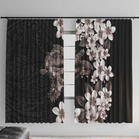 Hawaiian Lei Day Window Curtain Plumeria and Turtle with Polynesian Tribal Pattern Grayscale Color LT03 With Hooks Black - Polynesian Pride