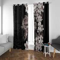 Hawaiian Lei Day Window Curtain Plumeria and Turtle with Polynesian Tribal Pattern Grayscale Color LT03 With Grommets Black - Polynesian Pride