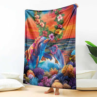 Hawaiian Lei Day Blanket Dolphins with Colorful Corals and Romantic Sunset LT03 - Polynesian Pride