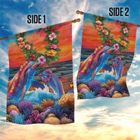 Hawaiian Lei Day Garden Flag Dolphins with Colorful Corals and Romantic Sunset LT03 - Polynesian Pride