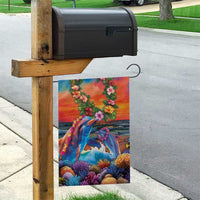 Hawaiian Lei Day Garden Flag Dolphins with Colorful Corals and Romantic Sunset LT03 - Polynesian Pride