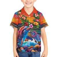 Hawaiian Lei Day Hawaiian Shirt Dolphins with Colorful Corals and Romantic Sunset LT03 - Polynesian Pride