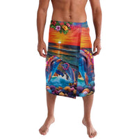 Hawaiian Lei Day Lavalava Dolphins with Colorful Corals and Romantic Sunset LT03 Orange - Polynesian Pride