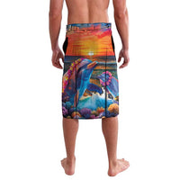 Hawaiian Lei Day Lavalava Dolphins with Colorful Corals and Romantic Sunset LT03 - Polynesian Pride