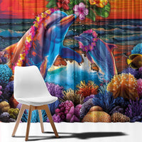 Hawaiian Lei Day Window Curtain Dolphins with Colorful Corals and Romantic Sunset LT03 - Polynesian Pride