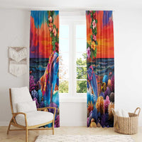 Hawaiian Lei Day Window Curtain Dolphins with Colorful Corals and Romantic Sunset LT03 - Polynesian Pride