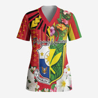 Personalised Hawaii and Philippines Together Scrub Top The Emblems with Cultural Symbols Green-Yellow-Red Tricolor - Polynesian Pride