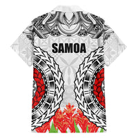 Samoa Siapo Ula Fala Family Matching Tank Maxi Dress and Hawaiian Shirt With Ginger Plant White Color LT03 - Polynesian Pride