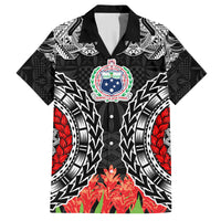 Samoa Siapo Ula Fala Family Matching Long Sleeve Bodycon Dress and Hawaiian Shirt With Ginger Plant Black Color LT03 Dad's Shirt - Short Sleeve Black - Polynesian Pride