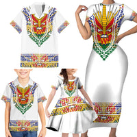 Haiti Flag Traditional Dashiki Family Matching Short Sleeve Bodycon Dress and Hawaiian Shirt White Color - Polynesian Pride