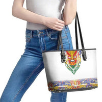 Haiti Flag Traditional Dashiki Leather Tote Bag White Color - Polynesian Pride