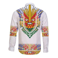 Haiti Flag Traditional Dashiki Long Sleeve Button Shirt White Color LT03 - Polynesian Pride