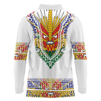 Haiti Flag Traditional Dashiki Long Sleeve Polo Shirt White Color - Polynesian Pride