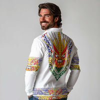Haiti Flag Traditional Dashiki Long Sleeve Polo Shirt White Color - Polynesian Pride