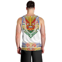 Haiti Flag Traditional Dashiki Men Tank Top White Color LT03 - Polynesian Pride