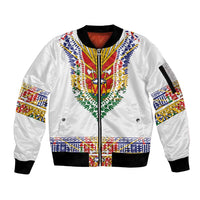 Haiti Flag Traditional Dashiki Sleeve Zip Bomber Jacket White Color - Polynesian Pride