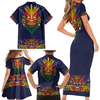 Haiti Flag Traditional Dashiki Family Matching Short Sleeve Bodycon Dress and Hawaiian Shirt Black Color - Polynesian Pride