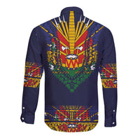 Haiti Flag Traditional Dashiki Long Sleeve Button Shirt Black Color - Polynesian Pride