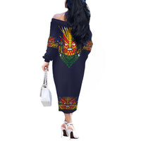 Haiti Flag Traditional Dashiki Off The Shoulder Long Sleeve Dress Black Color - Polynesian Pride