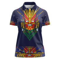 Haiti Flag Traditional Dashiki Women Polo Shirt Black Color - Polynesian Pride