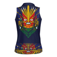 Haiti Flag Traditional Dashiki Women Sleeveless Polo Shirt Black Color - Polynesian Pride