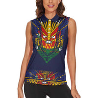 Haiti Flag Traditional Dashiki Women Sleeveless Polo Shirt Black Color - Polynesian Pride