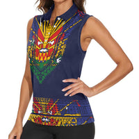 Haiti Flag Traditional Dashiki Women Sleeveless Polo Shirt Black Color - Polynesian Pride
