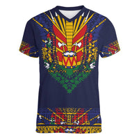 Haiti Flag Traditional Dashiki Women V-Neck T-Shirt Black Color - Polynesian Pride