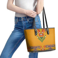 Haiti Flag Traditional Dashiki Leather Tote Bag Yellow Color - Polynesian Pride