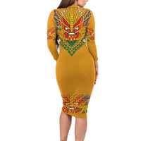 Haiti Flag Traditional Dashiki Long Sleeve Bodycon Dress Yellow Color - Polynesian Pride