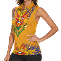 Haiti Flag Traditional Dashiki Women Sleeveless Polo Shirt Yellow Color - Polynesian Pride