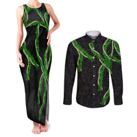 Hawaii Maile Lei Couples Matching Tank Maxi Dress and Long Sleeve Button Shirt Aloha Black Color LT03 Black - Polynesian Pride
