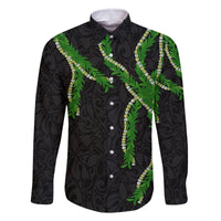 Hawaii Maile Lei Family Matching Off Shoulder Maxi Dress and Hawaiian Shirt Aloha Black Color LT03 Dad's Shirt - Long Sleeve Black - Polynesian Pride
