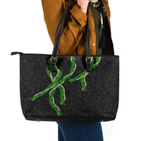 Hawaii Maile Lei Leather Tote Bag Aloha Black Color LT03 - Polynesian Pride
