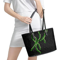 Hawaii Maile Lei Leather Tote Bag Aloha Black Color LT03 - Polynesian Pride