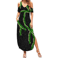 Hawaii Maile Lei Summer Maxi Dress Aloha Black Color LT03 Women Black - Polynesian Pride