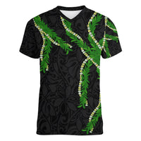 Hawaii Maile Lei Women V-Neck T-Shirt Aloha Black Color