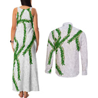 Hawaii Maile Lei Couples Matching Tank Maxi Dress and Long Sleeve Button Shirt Aloha White Color LT03 - Polynesian Pride