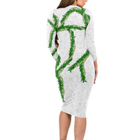 Hawaii Maile Lei Long Sleeve Bodycon Dress Aloha White Color